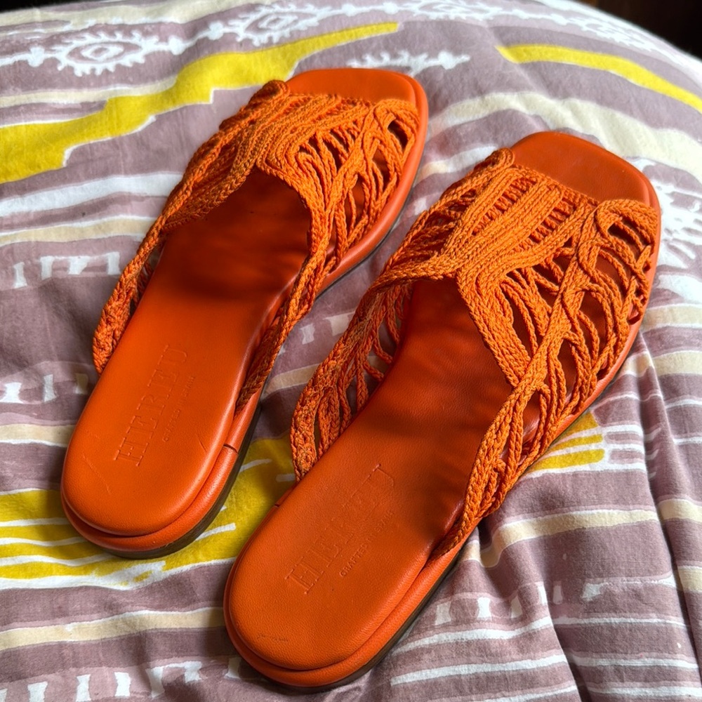 Hereu macrame and leather slide sandals, size 40, EUC, $85